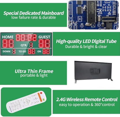 YZ LED Football Scoreboard, Electronic Scoreboard with Remote, Digital Scoreboard Football Score Keeper for Outdoor