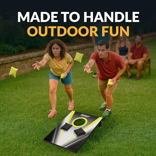 Hathaway Compact Cornhole Bean Bag Toss Game Set – Includes 2 Target Boards, 8 Bean Bags in Black and Yellow, and Carrying Case – Portable Cornhole Board Set for Outdoor Games