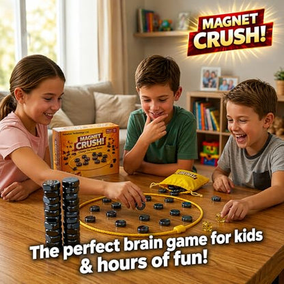 Magnet Crush Magnetic Strategy Board Game for Kids & Adults, Fun Tabletop Magnet Placement Game, STEM Educational Toy, Family Party Game, Travel Game, Puzzle Brain Teaser, Gift for Ages 9+ - color: Yellow