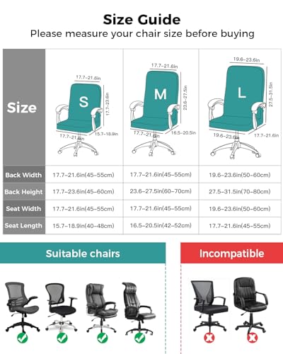 Geometric Stripes Office Chair Cover with Armrest Covers, Grey Turquoise Universal Stretch Desk Rotating Chair Slipcovers, Removable Seat Protector with Zipper, M - color: Blue, size: Medium & 2PCS Armrest Covers