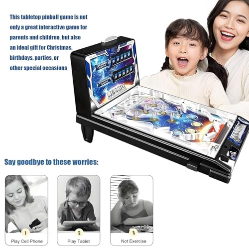 Arcade-Style Electronic Tabletop Pinball Machine - Retro Desktop Game with Lights Sounds | Home Pinball Toy for Kids Teens Adults | Gift for Birthday Christmas Party