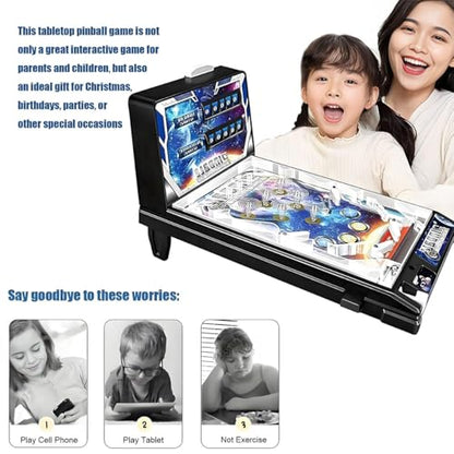 Arcade-Style Electronic Tabletop Pinball Machine - Retro Desktop Game with Lights Sounds | Home Pinball Toy for Kids Teens Adults | Gift for Birthday Christmas Party