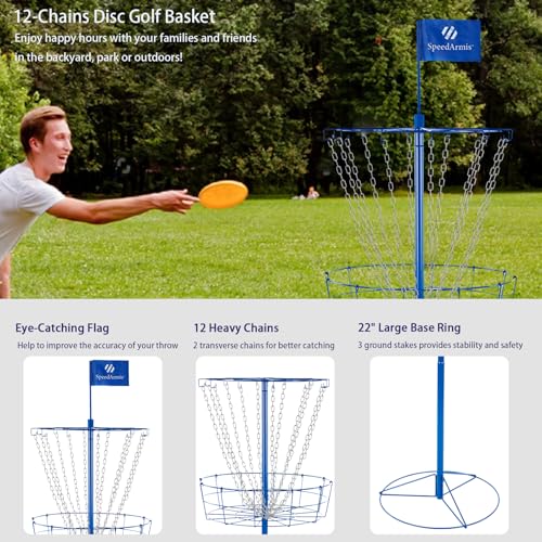 SpeedArmis Portable Disc Golf Targets - Heavy Duty 12 Double Steel Chains, Professional Disc Golf Basket, Includes 3pcs Discs