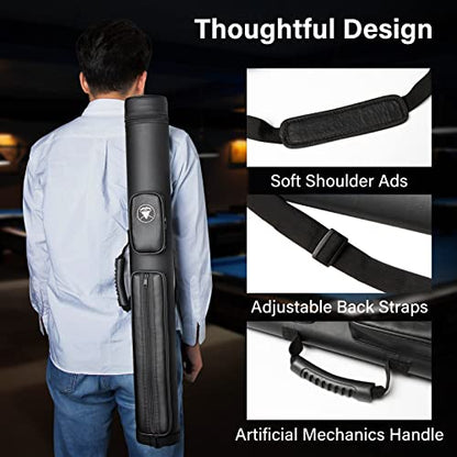 Adhafera Pool Cue Case, 2 X 2 Hard Pool Stick Case, Made of Faux Leather Billiards Accessories - color: Black