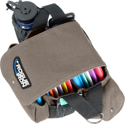 Rogue Iron Disc Golf Satchel Bag- Sling Tote Bag for Frisbee Golf - Holds Up to 14 Discs, Large 32oz Water Bottle, and Accessories V2 (14 Disc Gray)