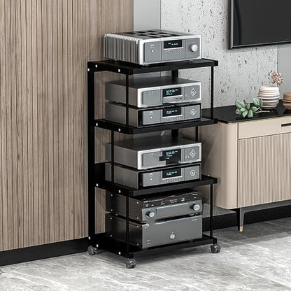 Corner Display Cabinet with Wheels, Media Stand & Audio Rack for Game Consoles, Stereo Storage, AV Tower, Modern Black Design(Black,50x40x100cm)