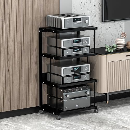 Corner Display Cabinet with Wheels, Media Stand & Audio Rack for Game Consoles, Stereo Storage, AV Tower, Modern Black Design(Black,50x40x100cm)