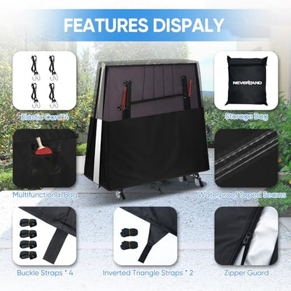 Ping Pong Table Cover Outdoor Waterproof,Table Tennis Cover Indoor & Outdoor Fits Universal 9x5 FT Tables Folding & Flat Tables with Paddles Organize Bag,600D Oxford Fabric