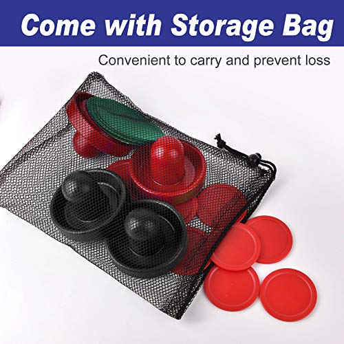 Coopay Air Hockey Pushers and Pucks, Air Hockey Paddles with Felt Bottoms, Goal Handles Paddles Replacement Accessories with a Drawstring Bag for Game Tables (4 Striker, 8 Red Puck Pack) - color: Black and Red