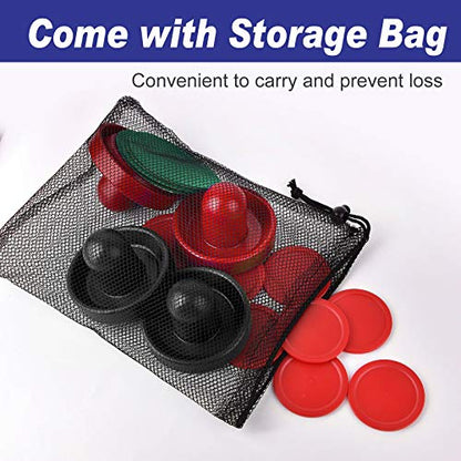 Coopay Air Hockey Pushers and Pucks, Air Hockey Paddles with Felt Bottoms, Goal Handles Paddles Replacement Accessories with a Drawstring Bag for Game Tables (4 Striker, 8 Red Puck Pack) - color: Black and Red