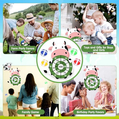 HyDren Cow Dart Party Game Farm Dart Party Favors 31x24 Cow Dart Board with 12 Sticky Balls Toys Farm Game Party Decorations Animal Birthday Party Gift for Indoor Outdoor Game - style: Cow
