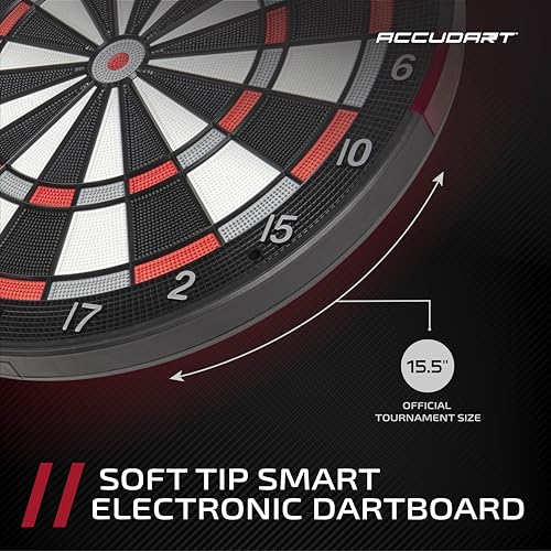Accudart Smart Electronic Dartboard – Soft Tip Board with Online Play, Bluetooth App Scoring, Stat Tracking & 15.5” Regulation Target
