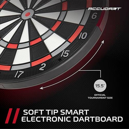 Accudart Smart Electronic Dartboard – Soft Tip Board with Online Play, Bluetooth App Scoring, Stat Tracking & 15.5” Regulation Target