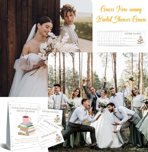 Guess How Many Cards, Book Party Decorations, Guess How Many Pages Are in the Books, Party Games & Activities, 50 Cards and Sign - size: book