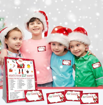What's Your ELF Name Game, 1 Sign & 30 Stickers, Christmas Party Activity for Family, Kids & Adults - style: Christmas 002