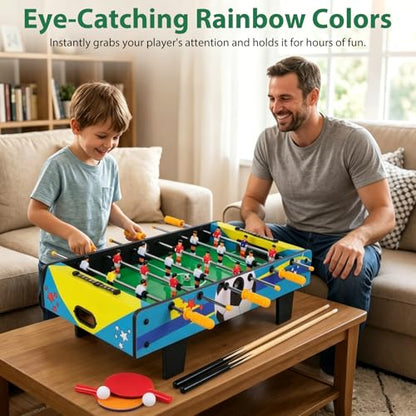 4-in-1 Multi Game Table – Air Hockey, Foosball, Pool & Table Tennis Combo Set, Stackable Design for Family Game Room