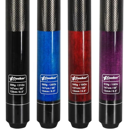Pool Cues Set of 4 with 3D Grip, 58" 2-Piece Billiard Sticks in 4 Weights (18/19/20/21oz) & 4 Colors, House Bar Pool Table Sticks for Adults - color: Purple+Red+Blue+Black