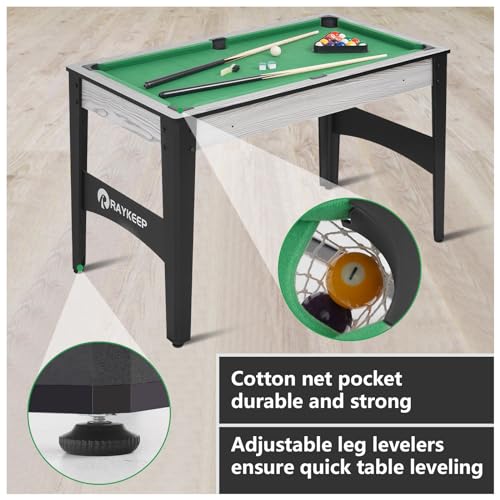 RAYKEEP 4FT/6FT Billiard Table, Portable Pool Table Set, Pool Game Table w/ 2 Cue Sticks, Ball Set for Adults Kids Family Game Room - color: 4FT Green