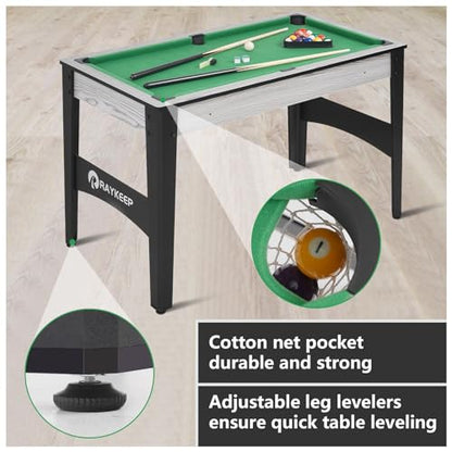 RAYKEEP 4FT/6FT Billiard Table, Portable Pool Table Set, Pool Game Table w/ 2 Cue Sticks, Ball Set for Adults Kids Family Game Room - color: 4FT Green