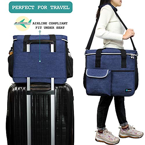 PetAmi Dog Travel Bag Organizer, Pet Travel Kit with 2 Food Containers & 2 Collapsible Dog Bowls, Pet Supplies Tote with Luggage Sleeve, Weekend Road Trip Camping Essentials, Navy Blue, Large - color: Navy, size: Large - 15.5"L x 9.5"W x 14.0"H