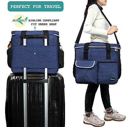 PetAmi Dog Travel Bag Organizer, Pet Travel Kit with 2 Food Containers & 2 Collapsible Dog Bowls, Pet Supplies Tote with Luggage Sleeve, Weekend Road Trip Camping Essentials, Navy Blue, Large - color: Navy, size: Large - 15.5"L x 9.5"W x 14.0"H