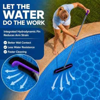 17.5" Pool Brush Head, Curved Swimming Pool Cleaning Brush with Reinforced Aluminum Back & Nylon Bristles, Heavy Duty Scrubber for Pool Walls, Tiles Floors, Purple - color: Purple
