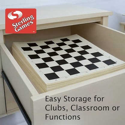 Sterling Games Extra Large 20" x 20" Roll Up Chess Mat and Pieces Set, Standard Tournament Chess Set with Black Vinyl Portable Travel Mat and Single Weight Chess Pieces - style: Black