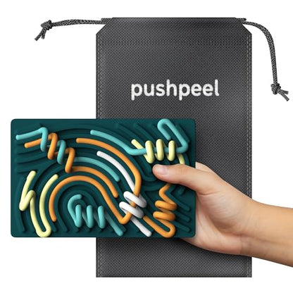 Pushpeel Sensory Activity Board: Silicone Fidget Toy for Calming, Stress, Anxiety, ADHD & Autism | Silent, No Mess | Kids 3+ & Adults | Includes Portable Travel Bag & 11 Strings - color: Spruce