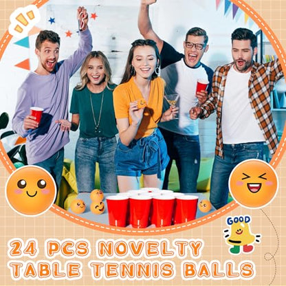 24 Pcs Novelty Table Tennis Balls 3 Special Emotion Face Cute Table Tennis Balls Accessories for All Golfers Birthday Fun Gift Game Art Pet - color: yellow