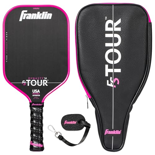Franklin Sports Pro Pickleball Paddle Set - FS Tour Series Carbon Fiber Paddle, Cover + Eraser - 14mm + 16mm - color: Pink, size: Dynasty - 14mm