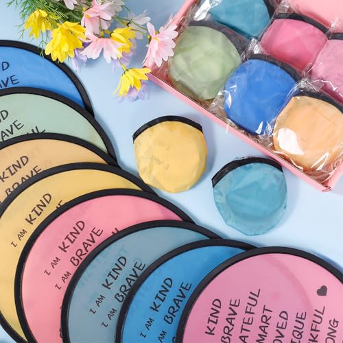 End of the Year Gifts for Students Bulk Foldable Flying Disc Fans Set with Stickers Bags, End of Year Student Gifts from Teacher Beach Fun Folding Pocket Hand Fans for Outdoor Activities Games - style: 32 Pcs Inspirational Flying Disc Fans-D