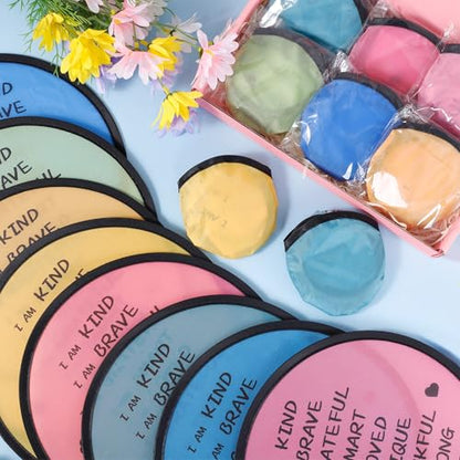 End of the Year Gifts for Students Bulk Foldable Flying Disc Fans Set with Stickers Bags, End of Year Student Gifts from Teacher Beach Fun Folding Pocket Hand Fans for Outdoor Activities Games - style: 32 Pcs Inspirational Flying Disc Fans-D