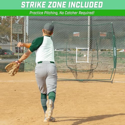 GoSports 7 x 7 ft Baseball & Softball Nets - Available in Team Colors - Batting & Pitching Net with Strike Zone - color: Green