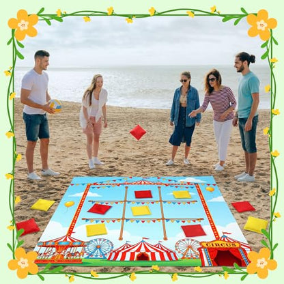 Roowest Carnival Game Birthday Party Decorations Circus Giant Tic Tac Toe Outdoor 10 Bean Bags Toss 3.12 x 3.12ft Felt Board Lawn Game for Adult Family Field Day Yard Backyard Camping Party