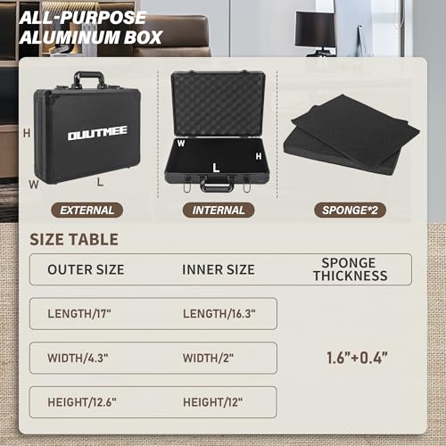 17 InchCarrying Case With Customizable Pre-Diced Foam, Aluminum Case, Aluminum Alloy Sturdy Build, Storage Case for Microphone, Equipment, Camera, Tools, Recorder, etc - size: 17.1x12.6x4.3 Inch