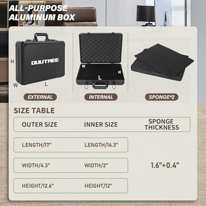 17 InchCarrying Case With Customizable Pre-Diced Foam, Aluminum Case, Aluminum Alloy Sturdy Build, Storage Case for Microphone, Equipment, Camera, Tools, Recorder, etc - size: 17.1x12.6x4.3 Inch