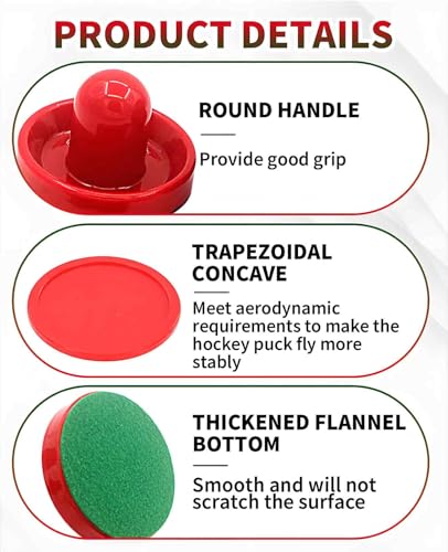 16PCS Air Hockey Pucks and Paddles, Mini Goal Handles Pushers (4 Pushers 4 Pads 8 Pucks)