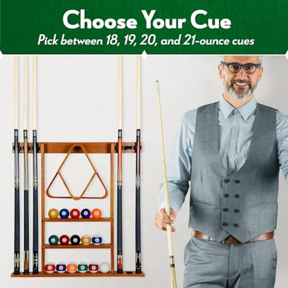 Pool Stick Set of 4. 2-Piece Cue Sticks Made from Hardwood Canadian Maple Wood in 4 Billiards Accessories