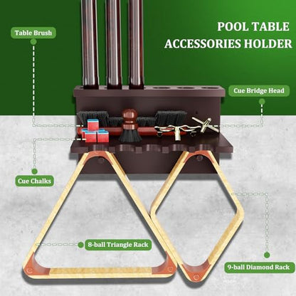 Wall Mount Pool Stick Holder, Bamboo Billiards Cue wall Rack for 6 Cues and Pool Table Accessories Storage Equipment Organizer, Dark Brown