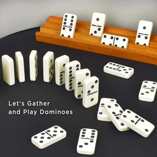Queensell Dominos Set for Adults – Dominoes - Classic Board Games, Double 6 Dominoes Family Games for Kids and Adults - Double Six Standard Dominos Set 28 Tiles with Wood Case, Juegos de Mesa - style: Medium