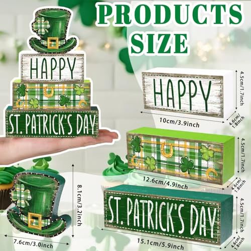 DIYDEC 4Pcs St.Patrick's Day Table Decoration Shamrocks Hat Wooden Block Signs Rustic St. Patrick Tiered Tray Decor Happy St.Patrick's Day Centerpiece Sign for Farmhouse Holiday Tabletop Party Decor - style: St.Patrick's Day Hat