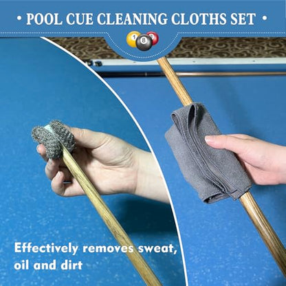 LAKINGO Pool Table Brush Set for Felt, 12 Kit Billiard Table Cleaning Accessories with 2 Wood Brush, 4 Ferrule Polish Cloths, Cue Shaft Cleaner Cloth, Sticky Lint Roller, Storage Bag - color: 12 Kit - Natural