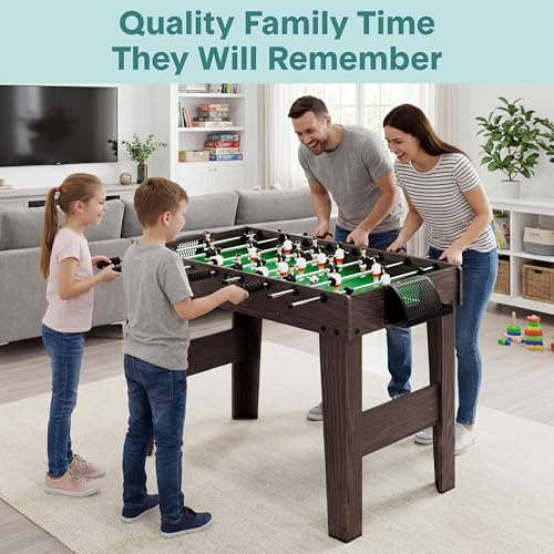 SereneLife 48in Foosball Table, Competition Size Soccer Game Table for Kids and Adults, Home Game Room Arcade Set, Leveling Legs, Engineered Wood, Chrome Steel Rods, 2 Balls, 2 Cup Holders - color: D) Brown
