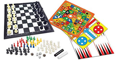 LEXiBOOK 8-in-1 Games Set, Chess, Checkers, Backgammon, Chinese Checkers, Nine Men's Morris, Snakes & Ladders, Goose, Ludo, 2-6 Players, Ages 6+ - style: JGM800