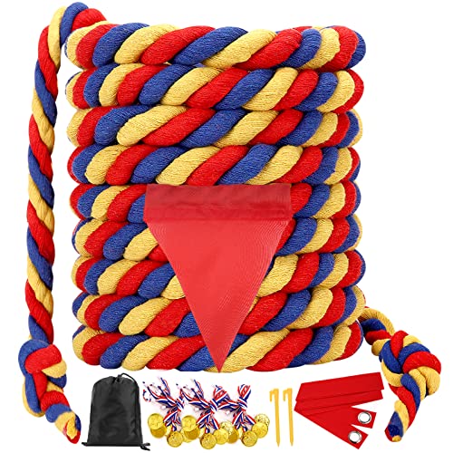 Outdoor Yard Games 40FT Tug of War Rope for Kids Adult, Field Day Family Reunion Birthday Party Games, Halloween Carnival Easter Outside Lawn Yard Fun Games for Team Building Activities, Tricolor - color: Blue&red&yellow, size: 40 Feet