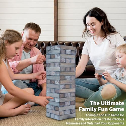 ApudArmis Giant Tumble Tower Stack to Over 5Ft, 56 PCS Pine Wooden Stacking Timber Game with 1 Dice Set - Classic Block Giant Outdoor Game (7.48 * 2.48 * 1.5 in Each Block, Gray) - color: Gray, size: XL-Over 5FT