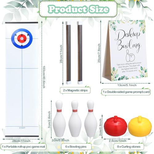 Capoda Tabletop Curling and Bowling Games Baby Shower Game Set Include 8 Curling 6 Bowling 1 Mat 2 Magnetic Strip for Indoor Birthday Bridal Shower Gender Reveal Table Decoration Supplies(Greenery) - style: Greenery