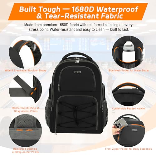 Single Ball Bowling Backpack with Shoe Compartment – Lightweight Ball Bag for Men and Women，Black - color: Black