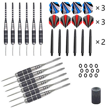WINSDART Steel Tip Darts 12 Pack Set with Nonslip Iron Barrel Aluminum Dart Shafts and Flights Darts Sharpener an Gift Box - color: DARTS-B
