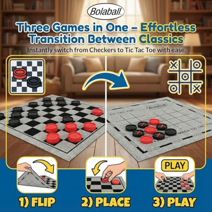 Bolaball 3-in-1 Giant Checkers & Tic Tac Toe Outdoor Game with Carry Bag (Large) - size: 13 inches